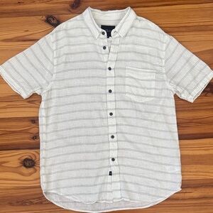 EUC Rails White and Gray Striped Button-Down Carson Linen Shirt size Medium